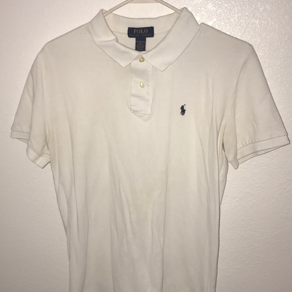 White polo shirt.